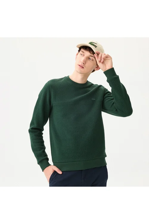 Erkek regular fit uzyn ýeňli tegelek ýaka goýy ýaşyl futbolka - 33189948