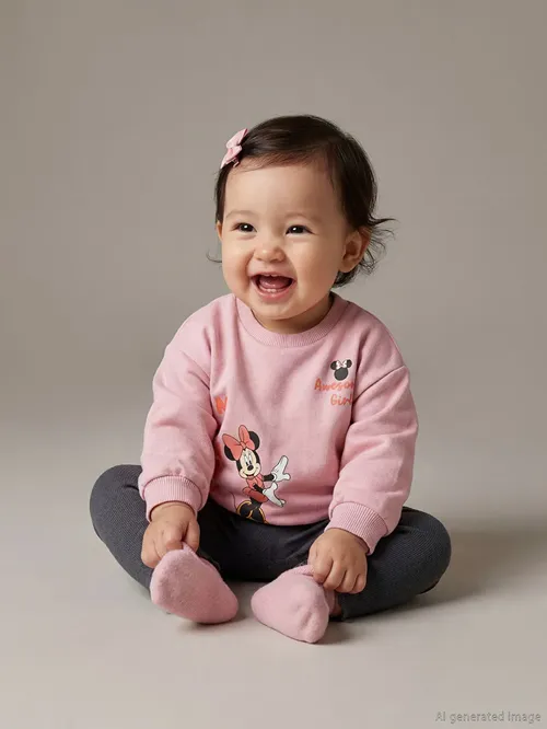 Täze doglan gyz bäbekler üçin Minnie Mouse toplumy: swişot we leginsy - 31273496