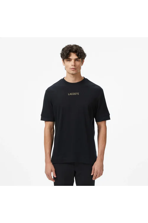 Erkek Loose Fit tegelek ýakaly printli gara futbolka - 33196051