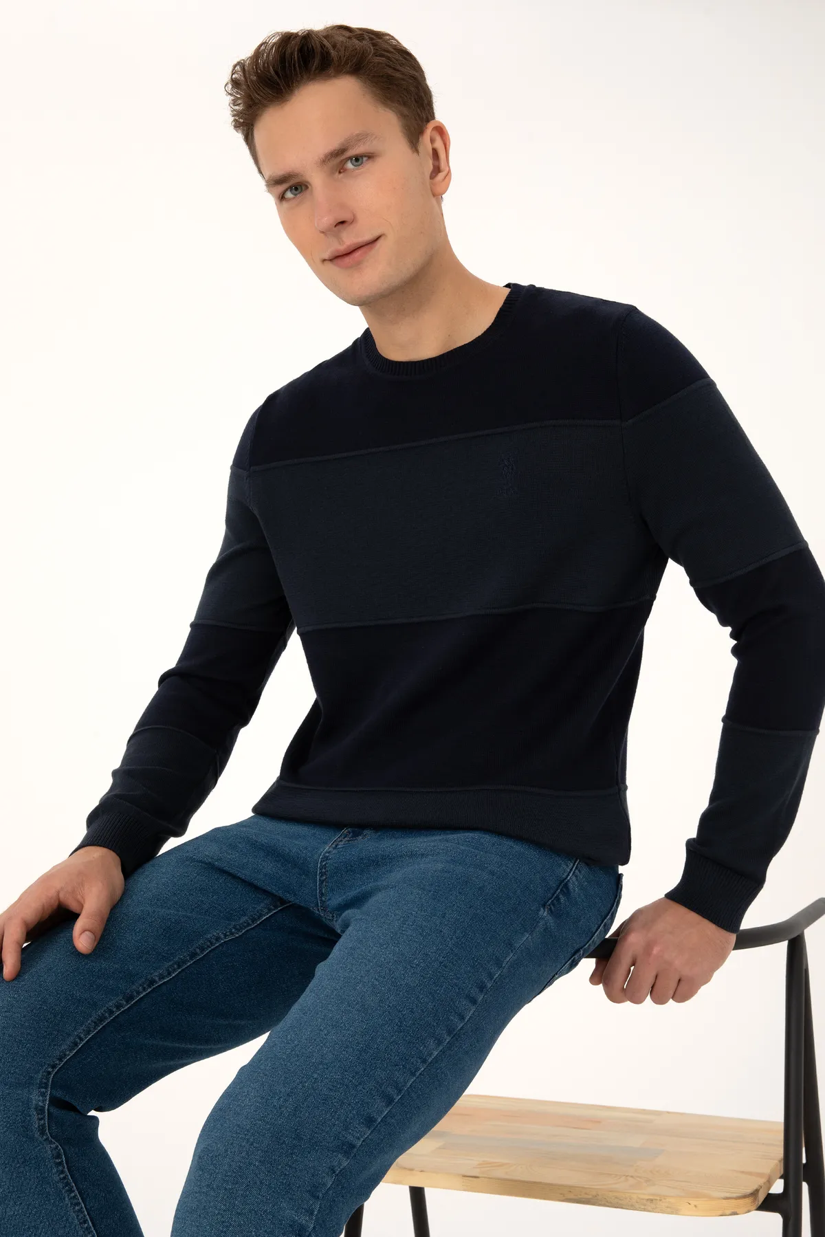 Regular Fit goýy gök reňkli erkek jemperi - 30429866 — surat 3/7