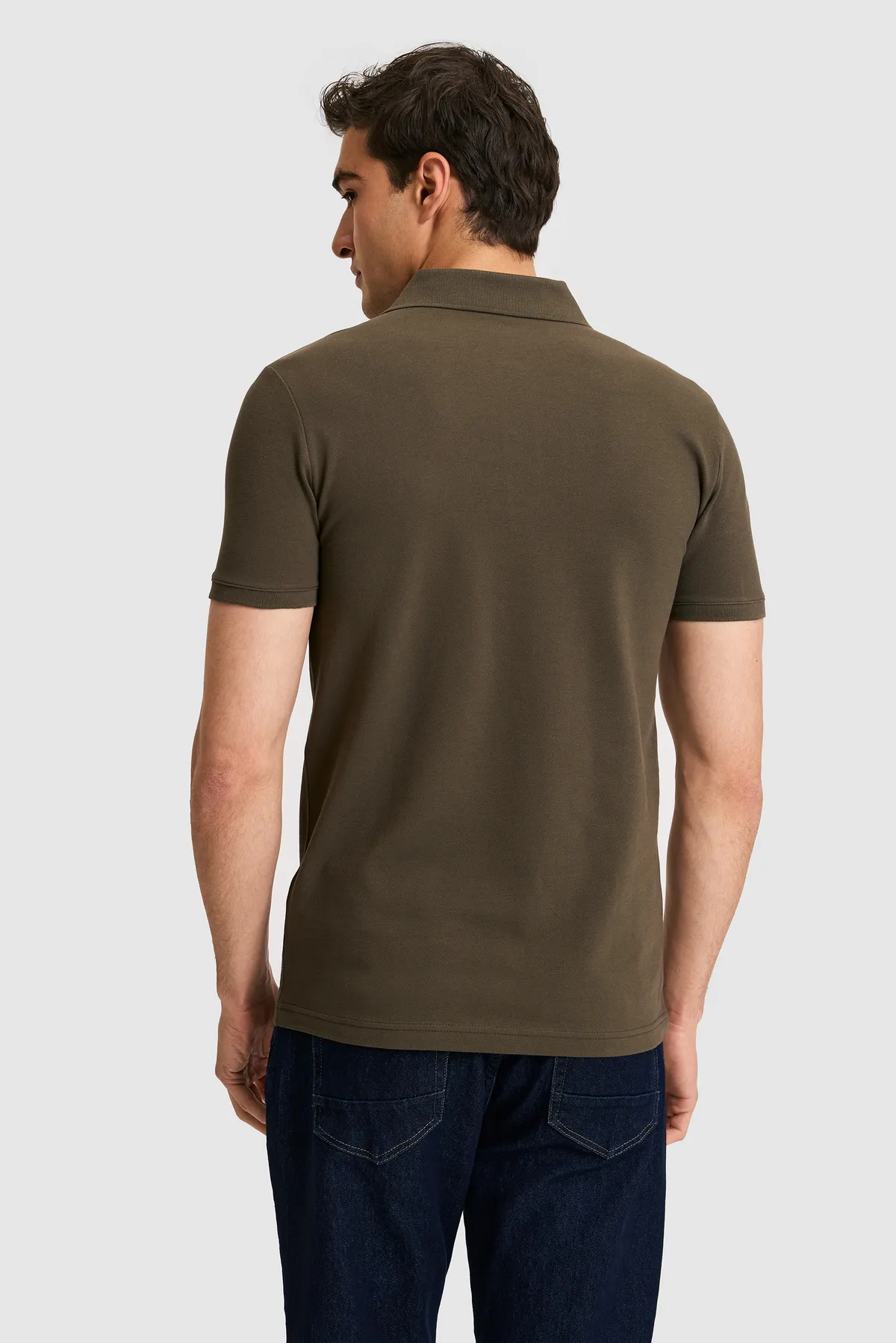 Slim Fit görnüşli, polo ýakaly, goýy haki reňkli, basic erkek adam t-şorty - 34720543 — surat 5/6