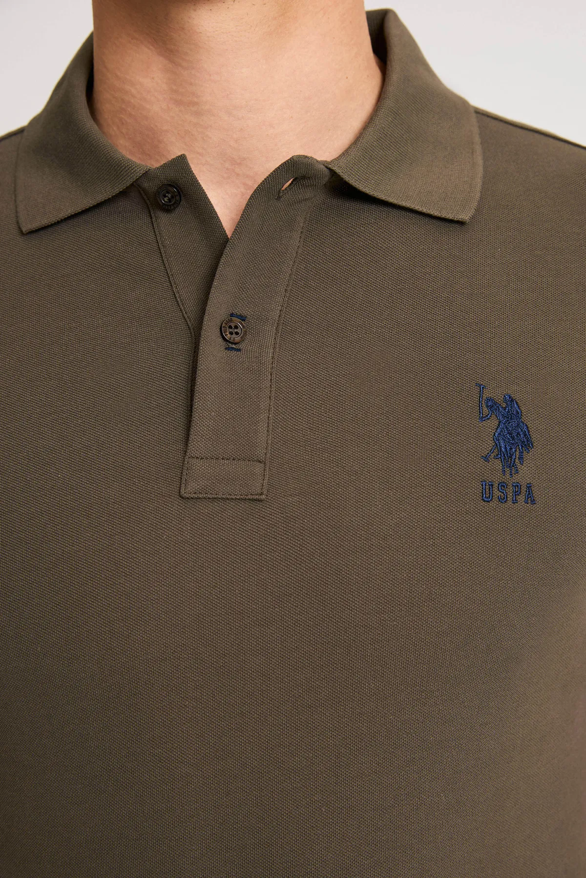 Slim Fit görnüşli, polo ýakaly, goýy haki reňkli, basic erkek adam t-şorty - 34720543 — surat 6/6