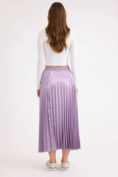 Rezinli satin midi plisse ýubka - 27783045 — surat 5/5