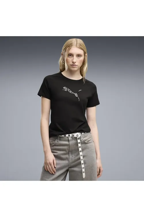 Aýallar üçin gysga ýeňli futbolka ESS SEQUINS Tee, gara - 36643820