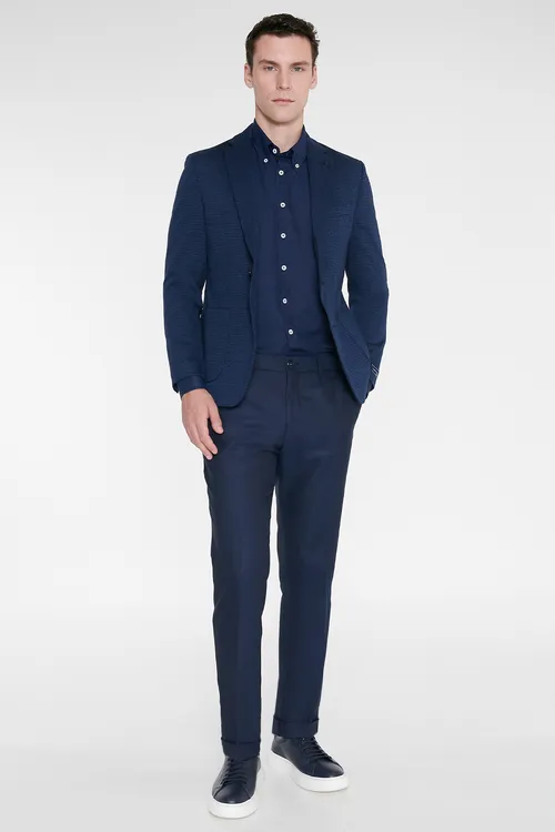 Slim fit dar biçüw belligi gizlin rezinkaly gapdaly jübütli žakkart goýy gök balak - 36642021
