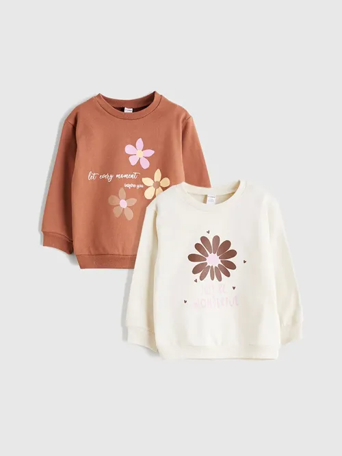 Tegelek Ýaka Şekilli Gyz Çaga Sweatshirt 2' Li - 29599744