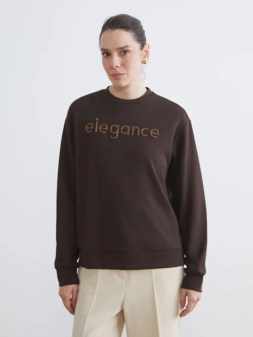 Tegelek Ýaka Taşlı Gyz-gelin Sweatshirt - 29574231