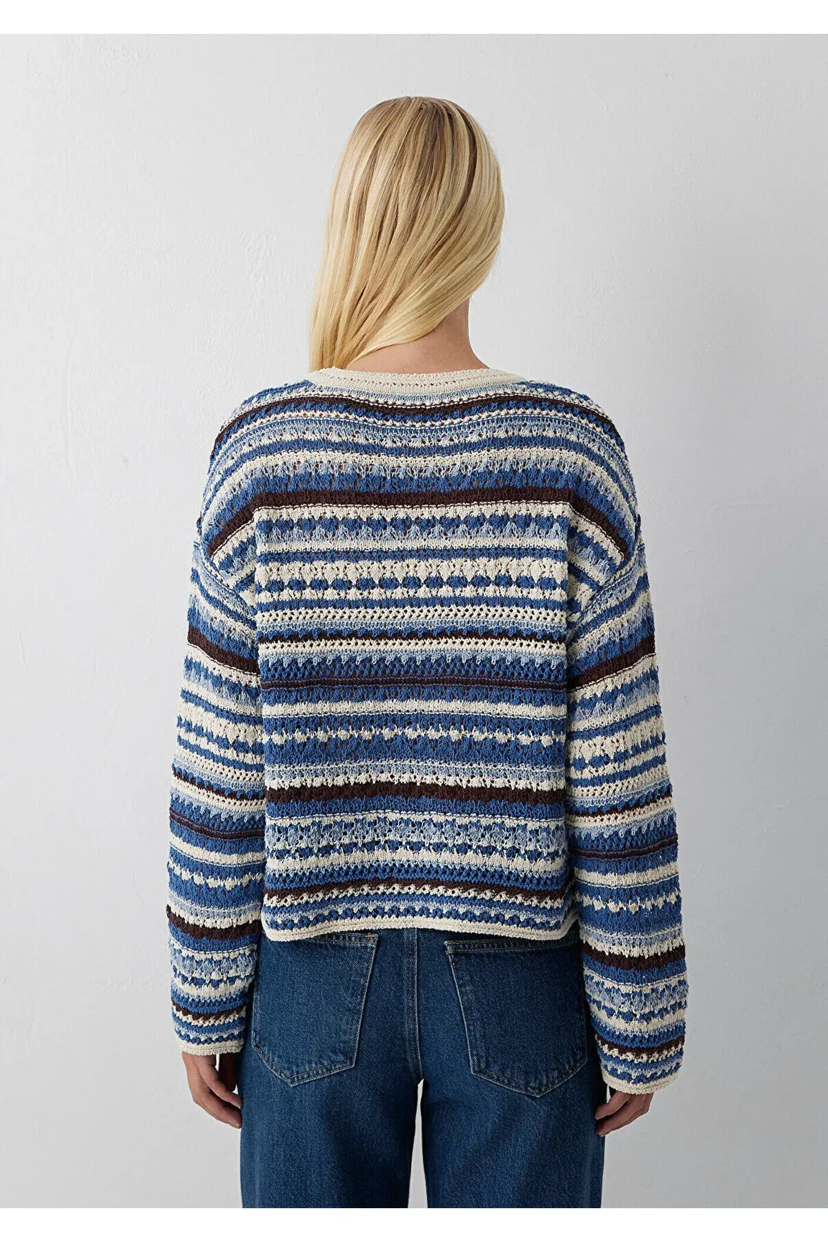 Çyzykly Jacquard Stilinde Jempir Loose Fit/ Bol Rahat Biçim 1710975- 84057 - 37212343 — surat 6/8