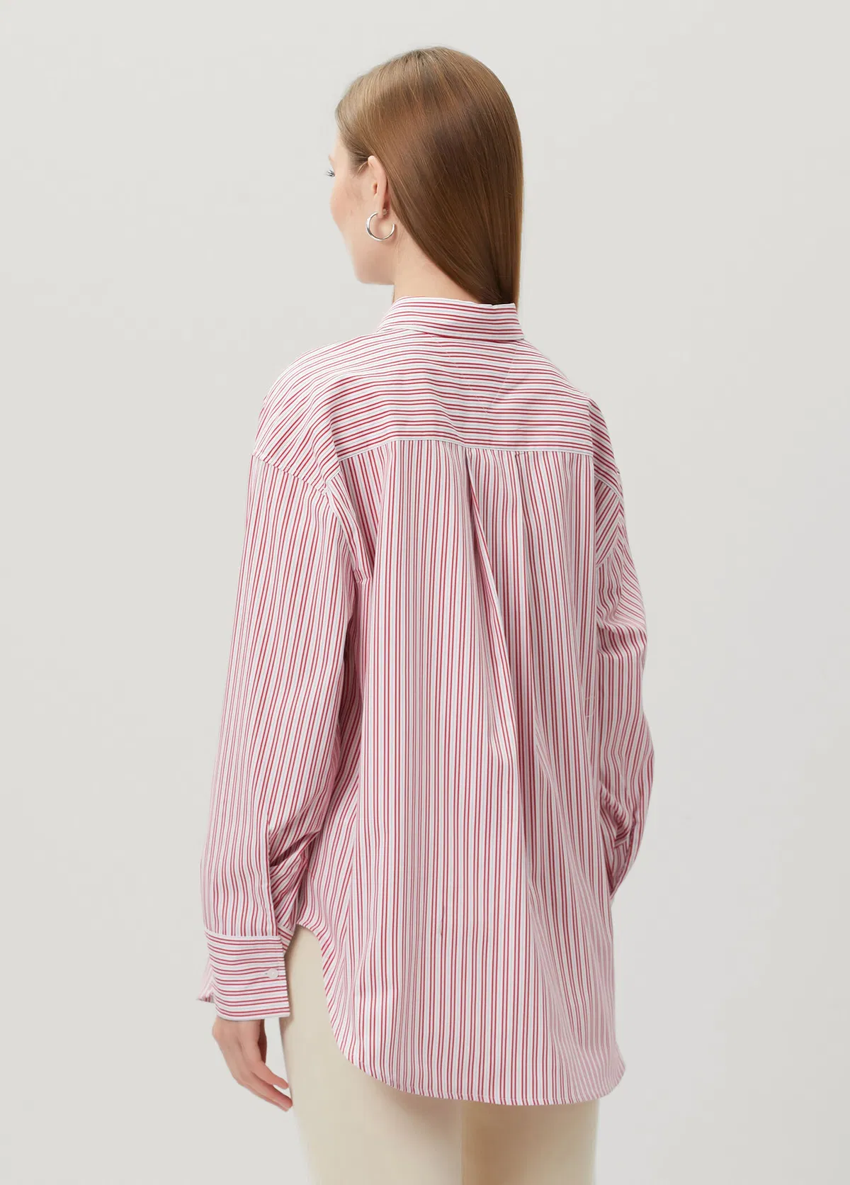 Modern Regular Gyzyl Çyzykly Poplin Köýnek - 37215839 — surat 4/6