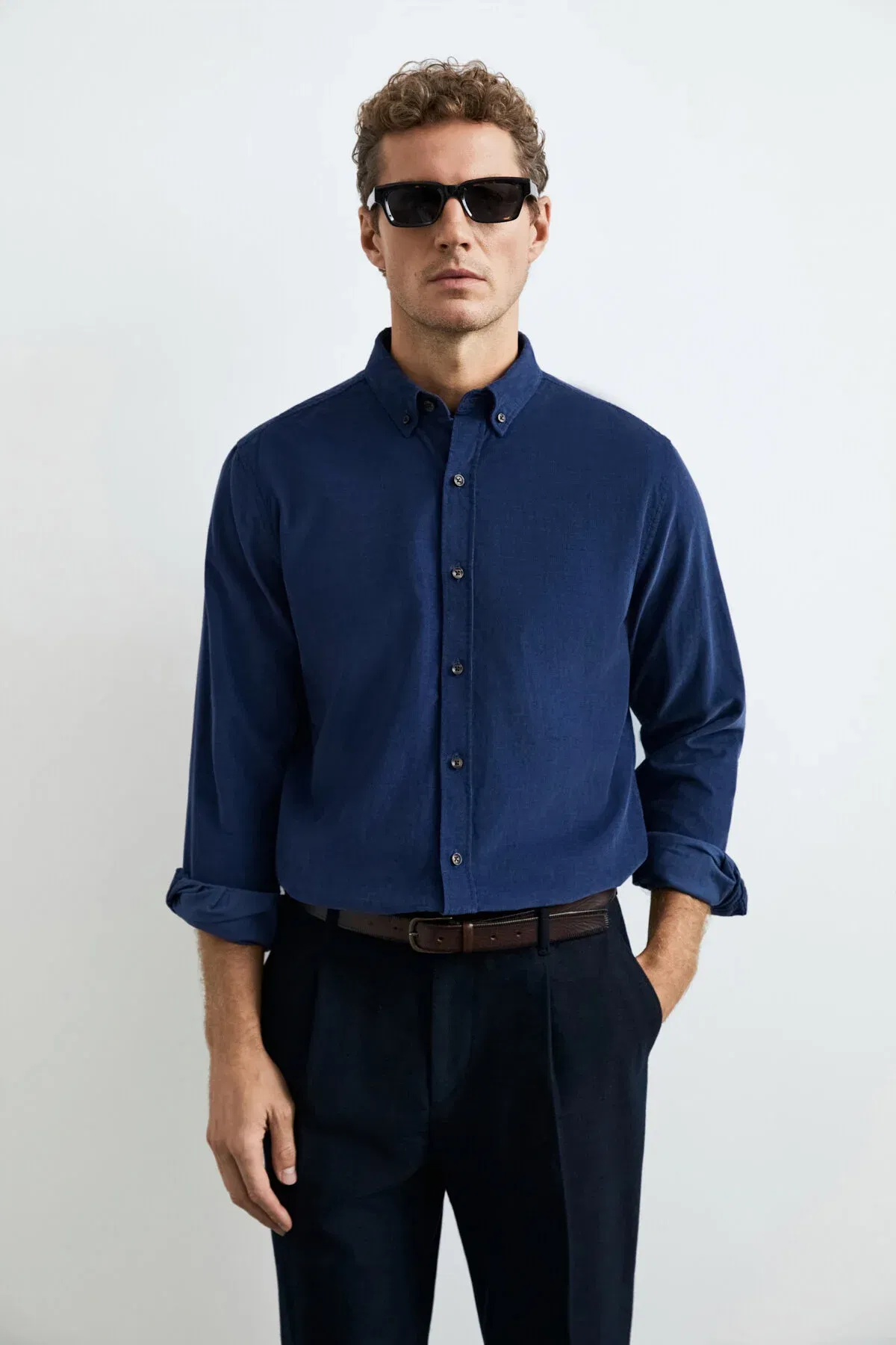 Drew Erkek Basic Köýnek Regular Fit Goýy Gök - 37212660 — surat 4/6