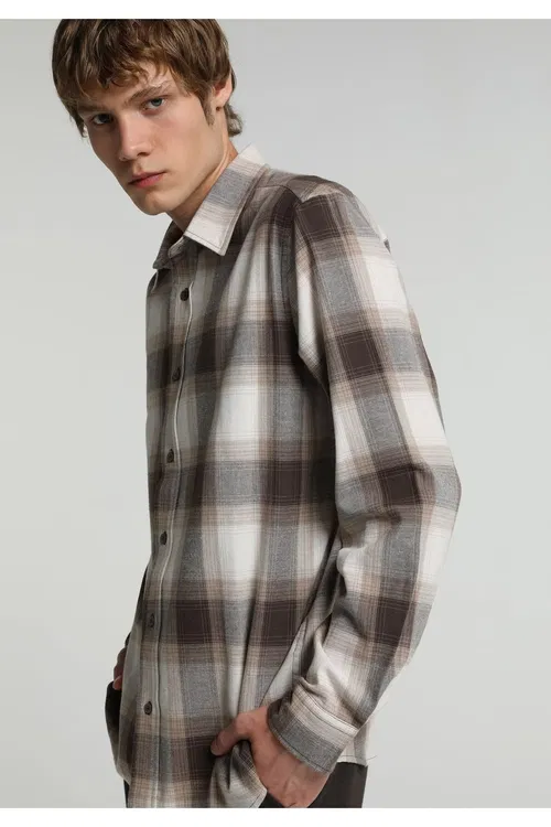 Öýjükli goňur erkek köýnegi Regular Fit - 37212200