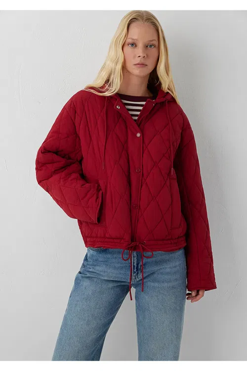 Kapuşonly Gyzyl Kurtka Loose Fit/ Bol Rahat Biçim 1110911- 70392 - 37212350