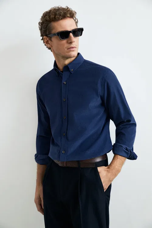 Drew Erkek Basic Köýnek Regular Fit Goýy Gök - 37212660 — surat 5/6