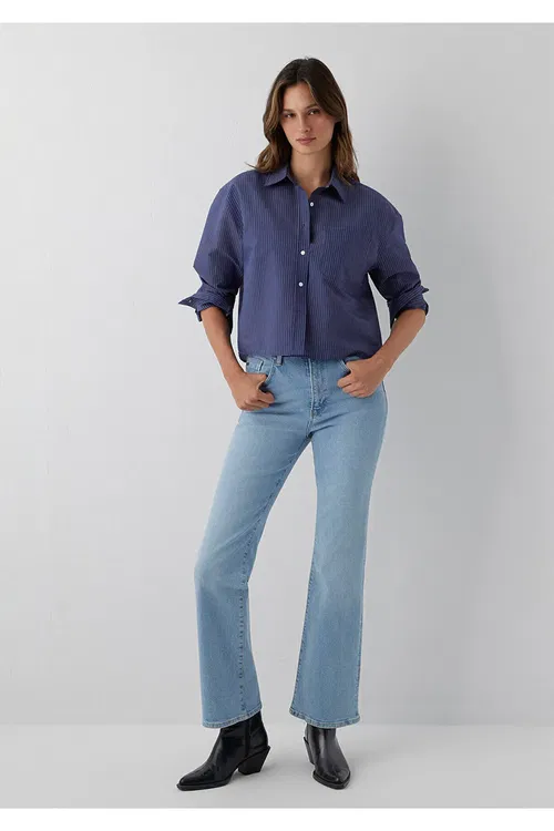 Çyzykly Gara- Gök Köýnek Loose Fit/ Bol Rahat Biçim 1211494- 80738 - 37212292