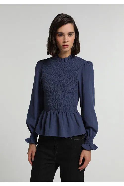 Fashion Fit Turtle Neck Tekiz Gyz-gelin Gök Ýeňli Köýnek - 37212213