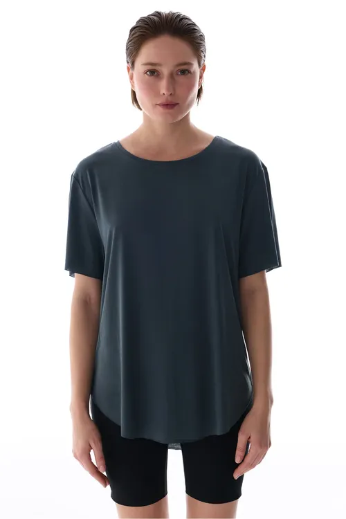 Çaly tegelek ýaka Oversize modal futbolka - 34134857