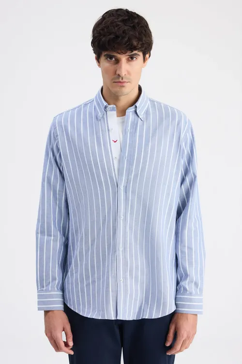 Toq gök reňkli Ds Damat Comfort çyzykly köýnegi - 35488748