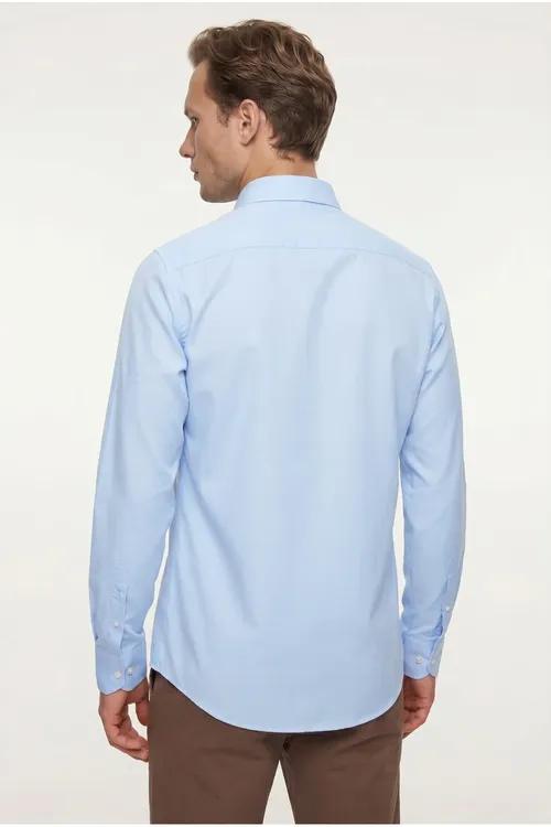Ds Damat slim fit gök klassik galstukly uzyn gollu, ýeňil ütülenýän köýnek - 35488948 — surat 4/5