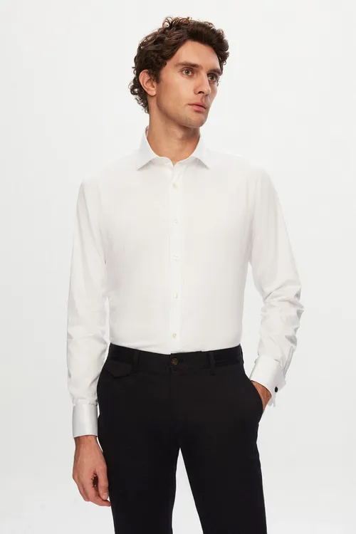 Ds Damat Slim Fit ak birtonly erkek köýnekçesi - 35488868