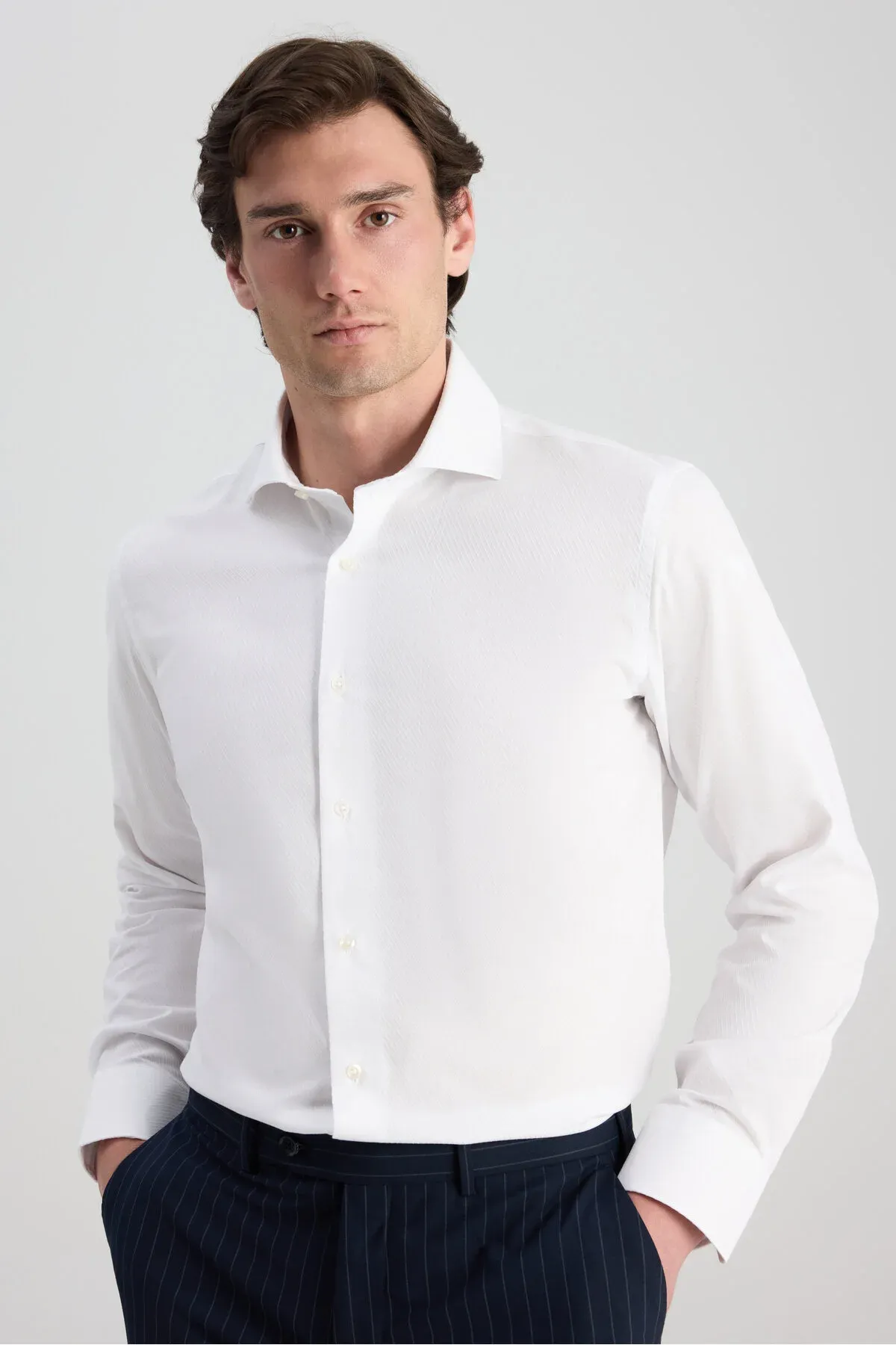 Ds Damat Slim Fit ak teksturaly köýnek - 35489001 — surat 4/6