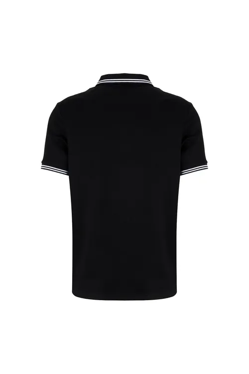 Erkekler üçin gara dar biçüwli polo futbolka - 36556116