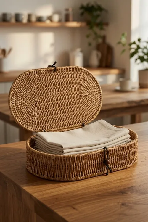 Rattan 1712 Süýrümtil 32 sm gapakly organaýzer elýaglyklik, şaý-sep aksessuar tertipleýji rattan örme sebet - 36474951