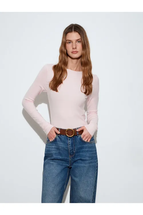 Kaşmirli ultra ýeňil gaýyk ýakaly trikotaž ýemper — Toz pembe - 34139666