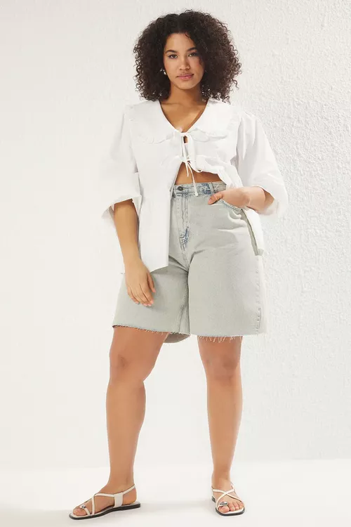 Açyk mawy Wide Leg ölçegli uly ölçegli şort we bermuda TBBSS25AP00008 - 26642019