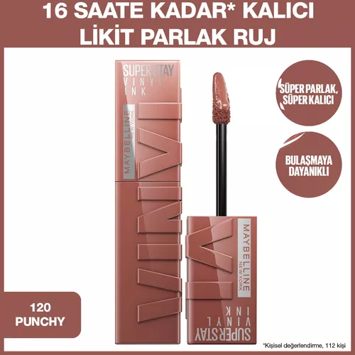 Maybelline New York Super Stay Vinyl Ink uzak möhletli suwuk ýalpyldawyk pomada, 120 Punchy reňki - 25075433 — surat 2/8