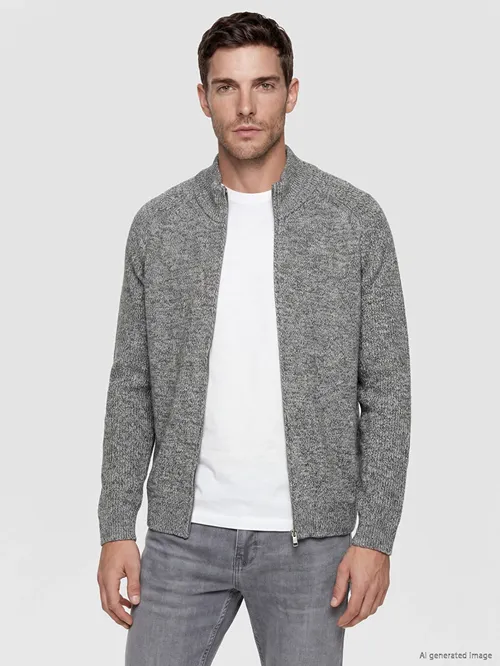 Regular Fit dik ýakaly erkek triko hirkasy - 36657322