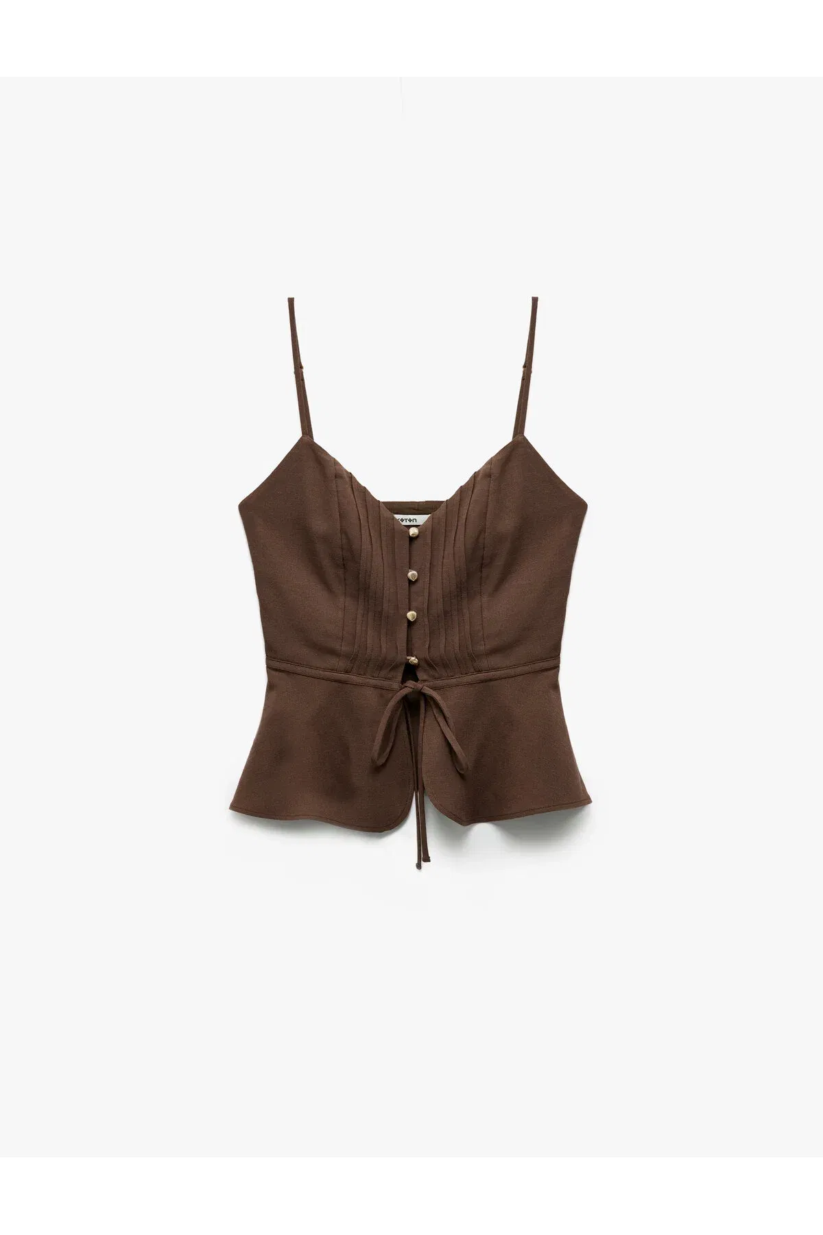 X Melis Ağazat- Ilikli Inçe Kemerli Crop Keten Gatyşykly Peplum Bluzka - 37239471 — surat 4/6
