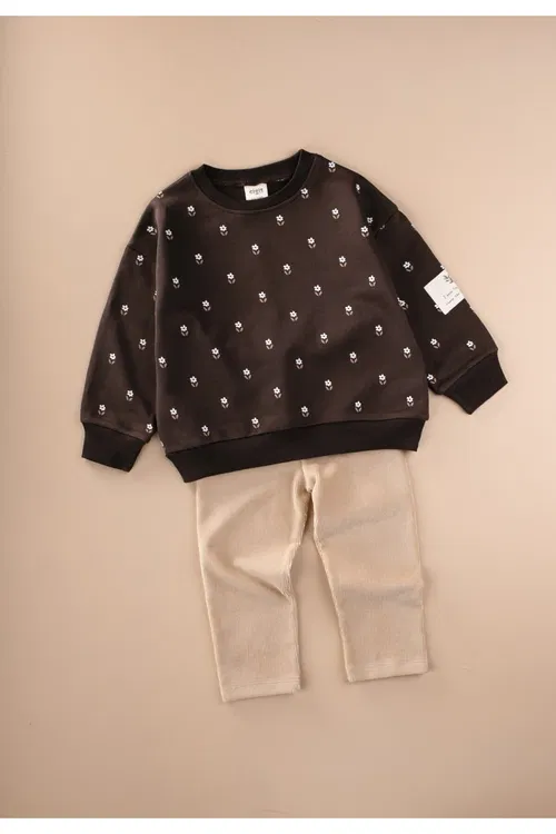 Pommah Taytlı Sweatshirt Komplekt 2- 10 Ýaş Goňur - 37235647
