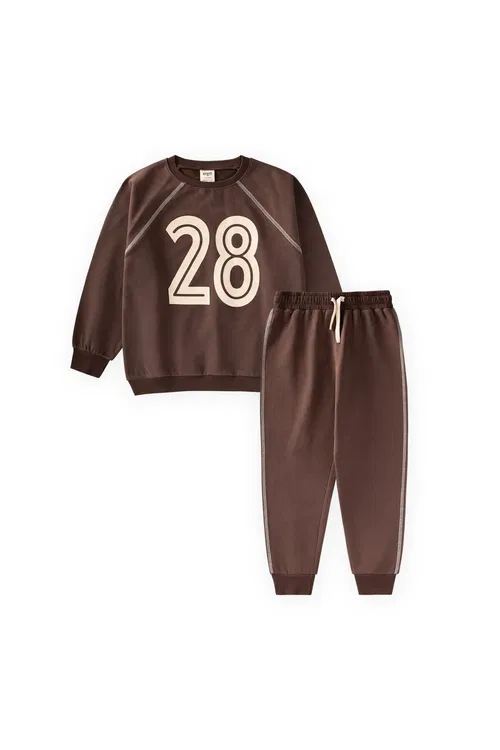 Şardonlu Karyoka Detally Şekilli Sweatshirt Komplekt 2- 10 Ýaş Kahverengii - 37235660