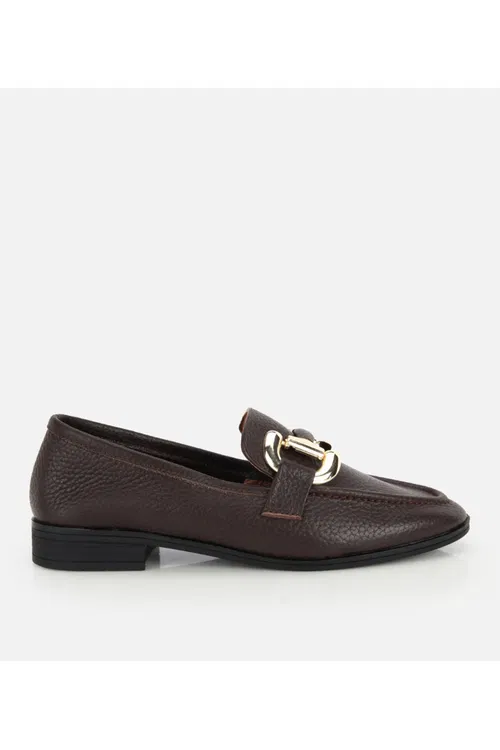 Gyz-gelin Deri Goňur Gold Gotazjyk Detally Ýumşak Dokama Ökjeli Klassik Loafer - 37235511