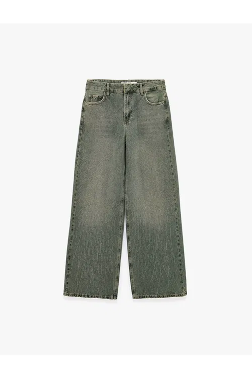 Pagta Bol Biçim Çyzykly Daş Detally Jean Balak- Loose Straight Fit Jean - 37236802