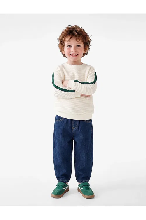 Pagta Çyzgy Detally Tegelek Ýaka Ýeňli Giň Sweatshirt - 37236336