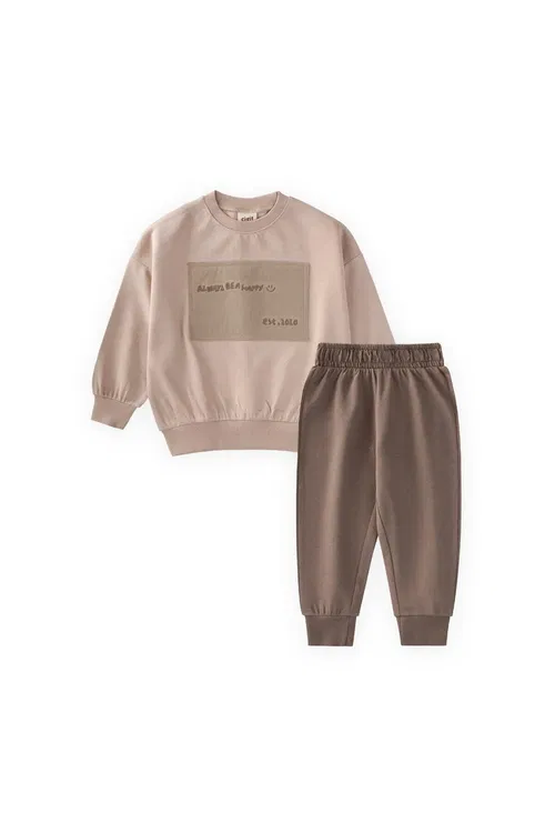 Aplikeli Mevsimlik Sweatshirt Komplekt 1- 7 Ýaş Bejevy - 37235657
