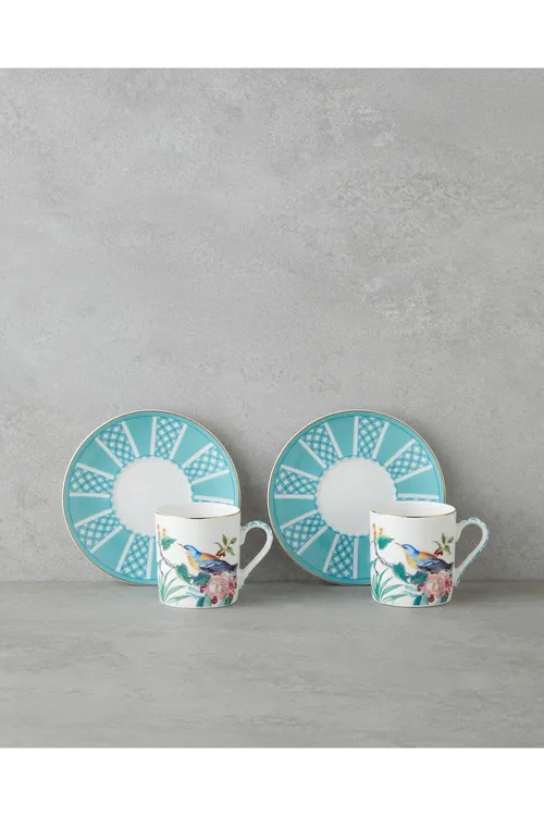 Freesia New Bone China 4 bölekli 2 adamlyk kofe finjan toplumy 90 ml, gök - 33346923