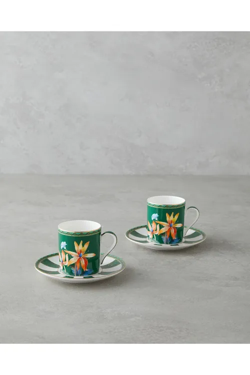 Emberlyn New Bone China 4 bölekli 2 adamlyk kofe finjan toplumy 90 ml ýaşyl - 33345960