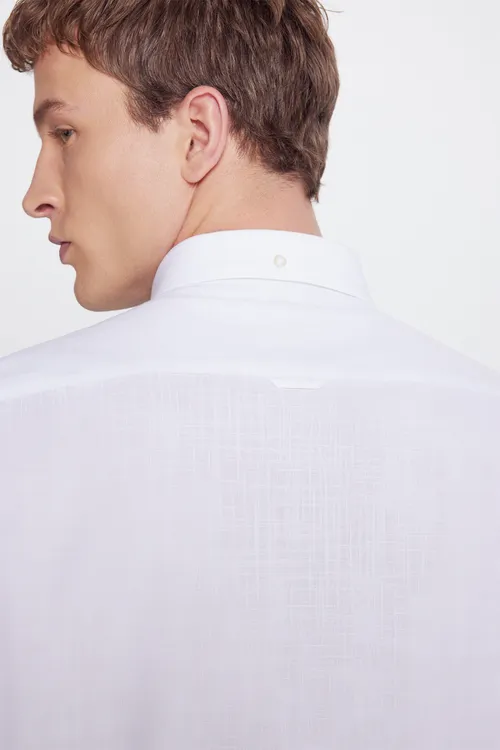 Ilikli ýakaly, dar kesimli Slim Fit köýnekçe, ak - 34225580 — surat 5/6