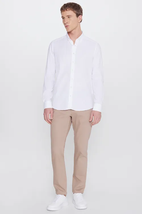 Ilikli ýakaly, dar kesimli Slim Fit köýnekçe, ak - 34225580 — surat 2/6