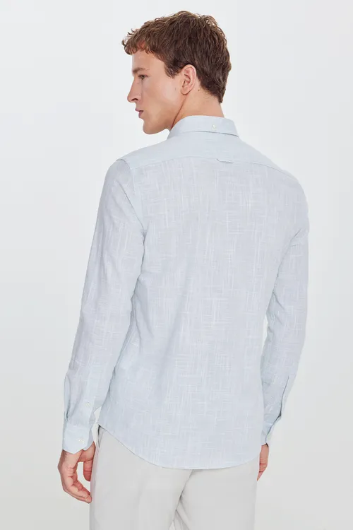 Ilikli ýakaly, dar kesimli Slim Fit köýnekçe, haki - 34225593 — surat 5/5