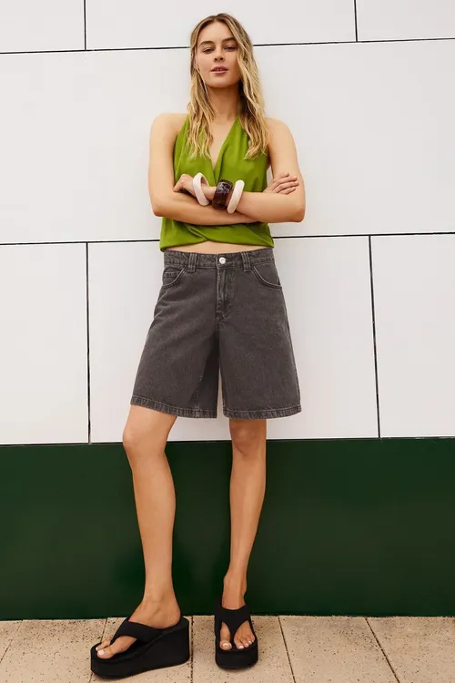 Denim baggy fit şortik - 34089606