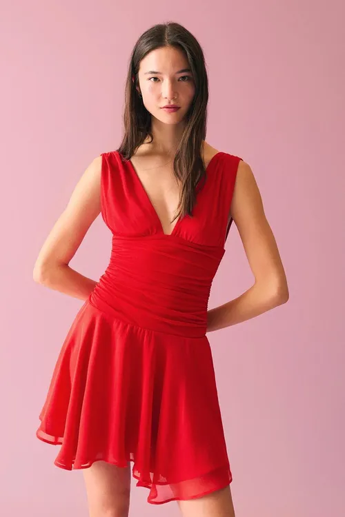 Uçup duran şifon mini köýnek - 34089626