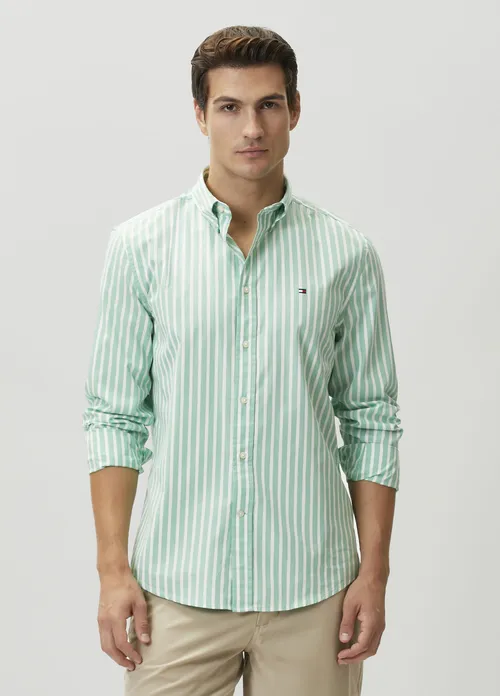 Ýaşyl zolakly poplin köýnek - 36576121