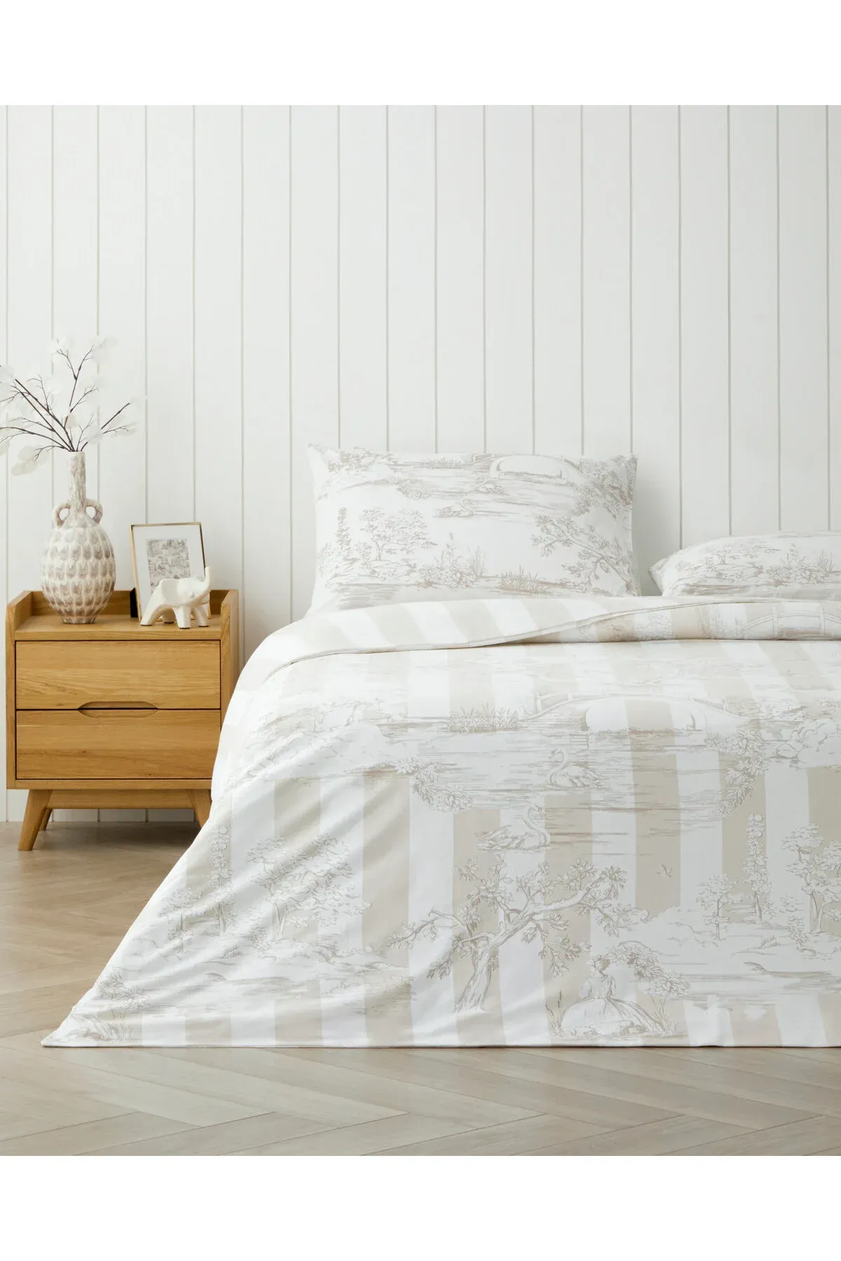 Striped Jouy Pagta düşekli iki adamlyk ýorgan-düşek daşlygy toplumy 200x220 sm Krem - Goňur - 36581594 — surat 2/7