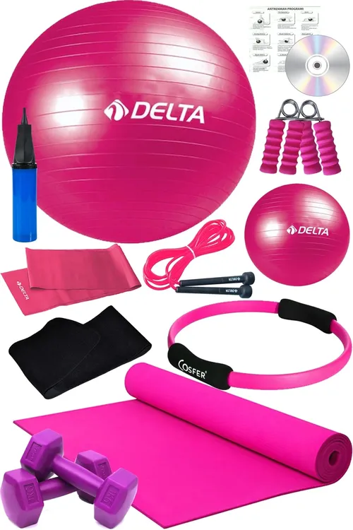 12-li pilates halkasy toplumy, pilates düşegi, 1 kg dambyl, pilates topy toplumy we gimnastika rezini - 33441887