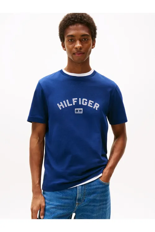 HILFIGER FLOCK TEE erkek gök futbolkasy - MW0MW39357 - 33367056