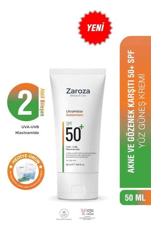 Ýüz üçin gün kremi (50 faktor) - matlaşdyryjy, ýagly we garyşyk deriler üçin ýörite, Niacinamide UVA UVB SPF50+ - 33381600