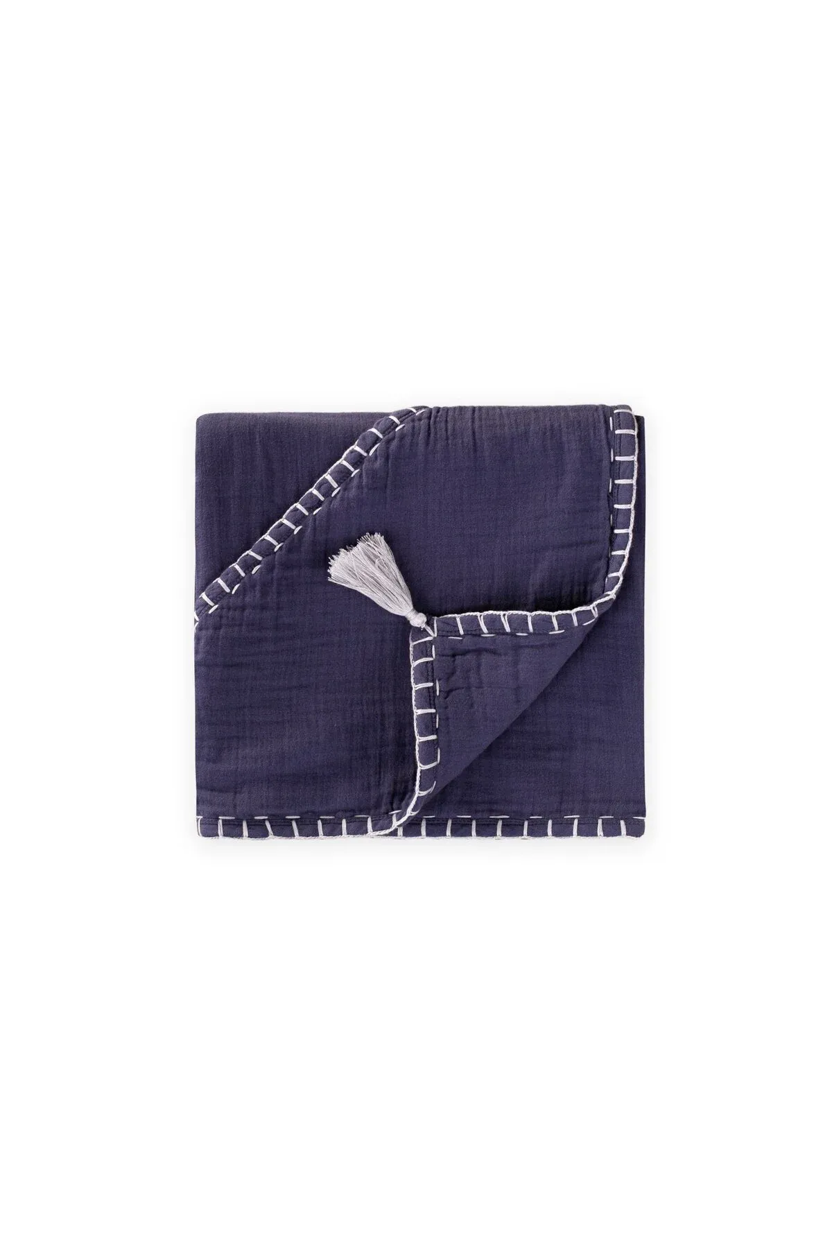 Iki gatly el işi muslin üçburç polotensasy (ýuwlan), 75x75 sm, goýy gök - 34150874 — surat 1/3